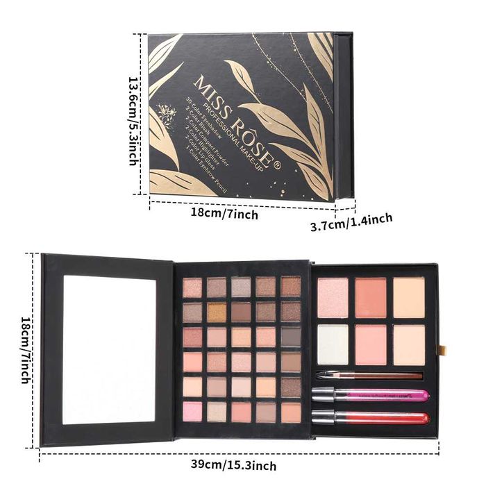 Комплект грим Miss Rose – 30 сенки + руж, хайлайтър