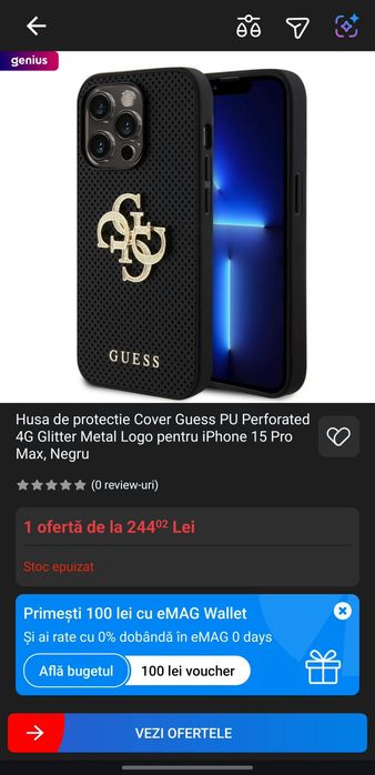Husa de protectie Cover Guess PU Perforated 4G Glitter Metal Logo pentru iPhone 15 Pro Max, Negru