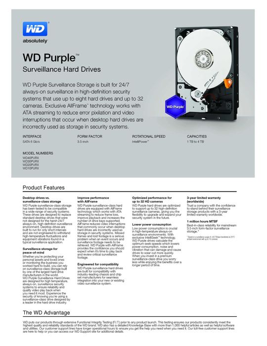 PC 1TB HDD Hikvision Western Digital Purple Хард Диск за Видеонаблюдение с Високо Натоварване 24/7 365 Non-Stop Надеждно Дългосрочно Съхранение Данни