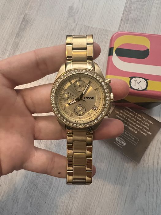 Ceas Fossil Decker , auriu , pietre, analog-digital