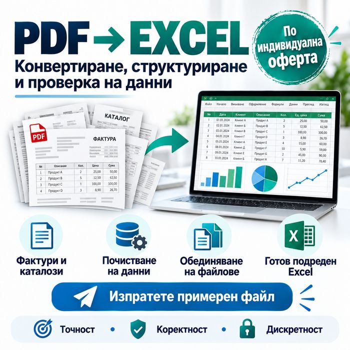 Excel таблици по поръчка, PDF към Excel, обработка на данни