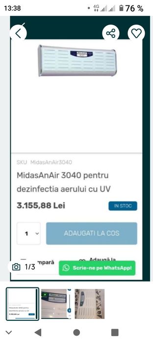 Vând aparat pentru dezinfecția aerului