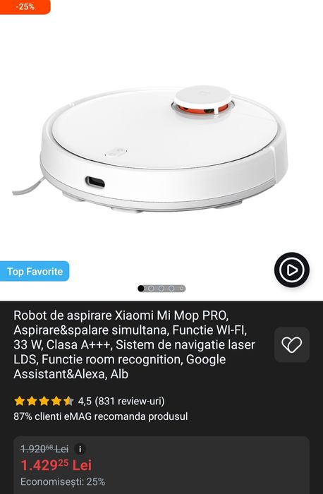 Robot de aspirare Xiaomi Mi mop Pro, aspirare si  spalare
