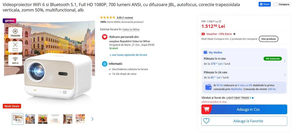 Proiector Yaber L2S, portabil, FullHD Wifi6 BT5.1, JBL, autofocus, alb