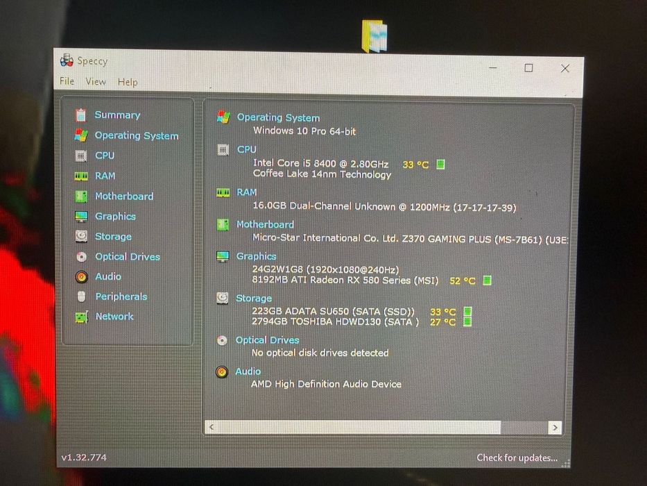 PC Gaming / Office – i5-8400, RX 580, 16GB RAM, SSD 256GB,HDD 3 TB