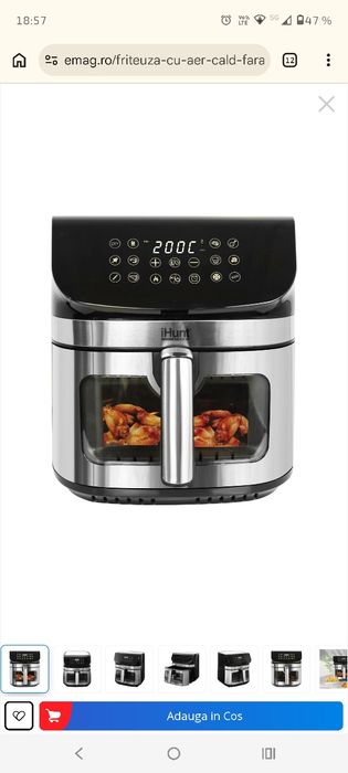 Friteuza cu aer cald, fara ulei, iHunt Bro Air Fryer Ultra, Capacitate 9 litri Sertar cu geam transparent  Ecran digital  12 functii de gatire
