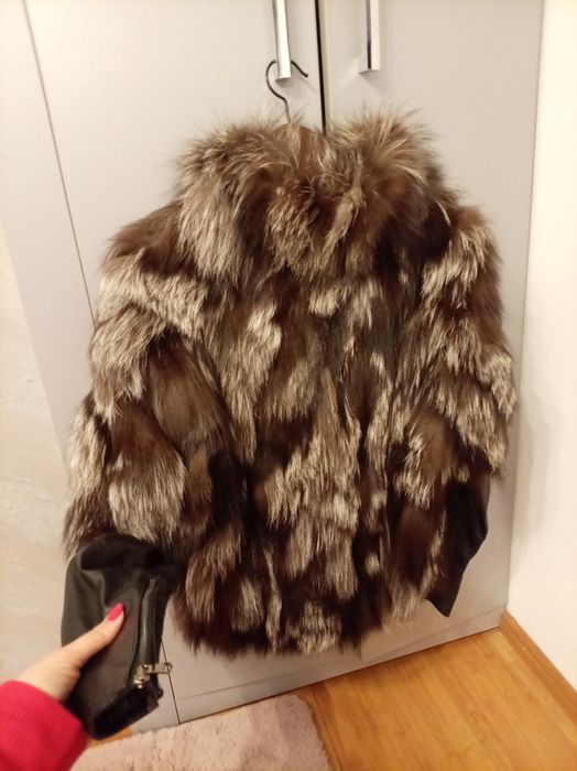 Haina blana de vulpe și piele naturala,Nr 38