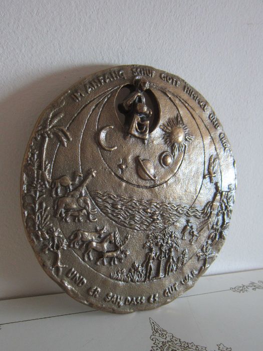 cadou rar  sculptura Creatia Geneza Hermann Schilcher bronz masiv 1970