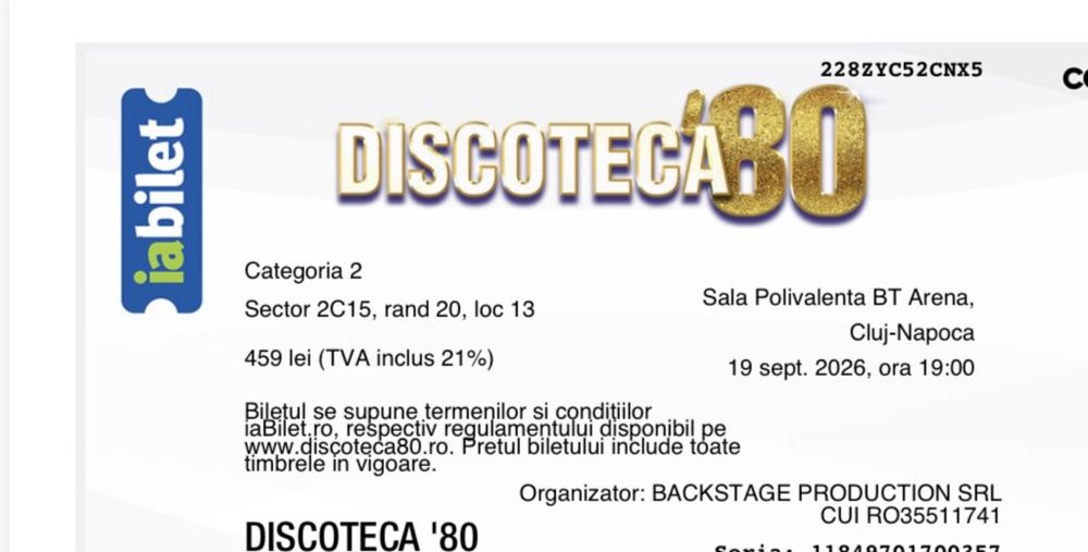 2 bilete Discoteca 80