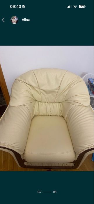 Vând canapea din piele ecologică cu 2 fotolii– stare foarte bună