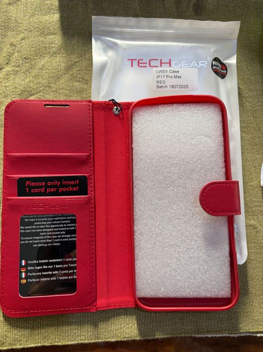 Нов кожен калъф за IPhone 17 Pro Max, червен