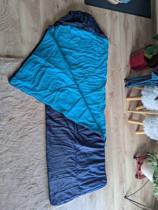 Sac de dormit Quechua Forclaz 10 albastru stanga, 10 grade, gluga