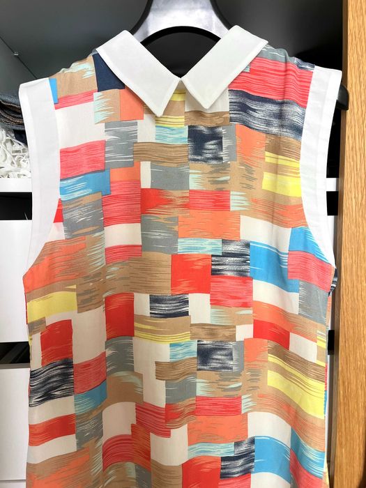 Многоцветна дамска туника /мини рокля с бяла яка по модел на Zara