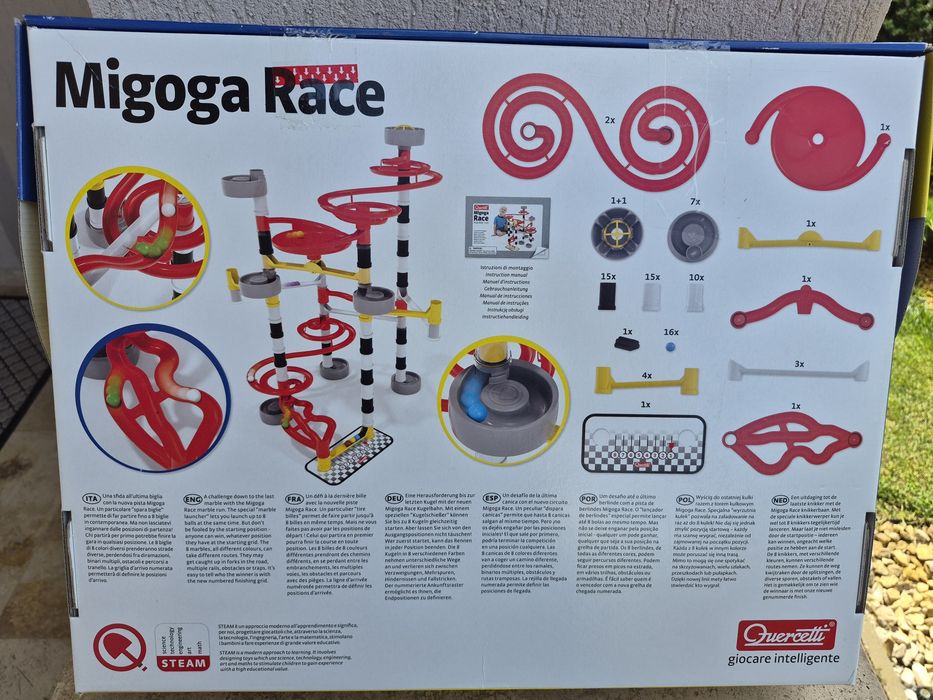 Pistă bile Quercetti Migoga Race - Joc educativ STEM, 80 piese, stare excelentă