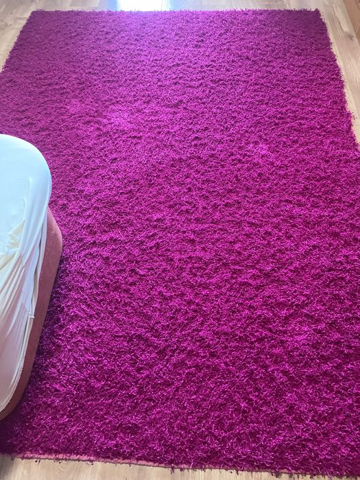 Covor pufos din panglici, mov/fucsia – 230 × 170 cm