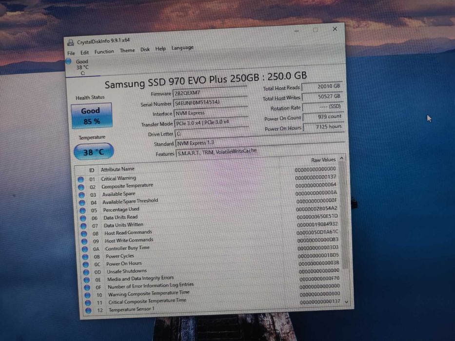 NVMe M2 SSD Samsung 970 EVO Plus 250GB 85%