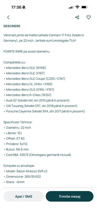 Vand jante mercedes 22 gle ml gl gls s e q7 touareg schimb cu iphone 17 pro max