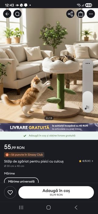 Stalp de zgariat pt pisici cu culcus