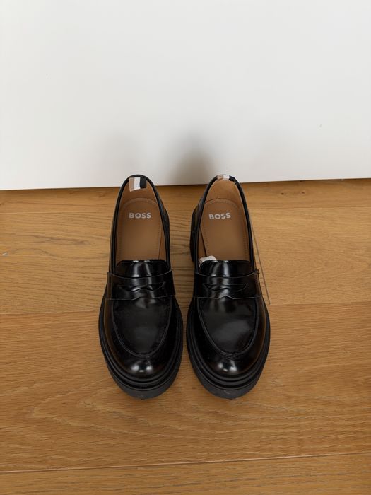 Mocasini BOSS Carol din piele, negri, cu talpă chunky