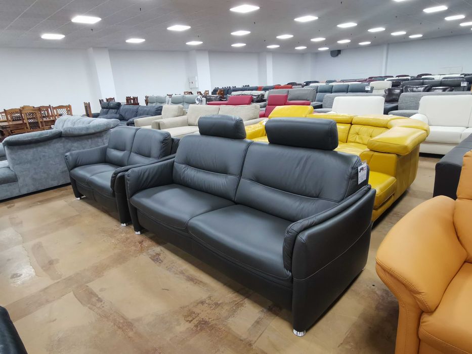 ПРОМОЦИЯ!!! Тъмно сиви кожени дивани тройка и двойка "SF1520 HUKLA"