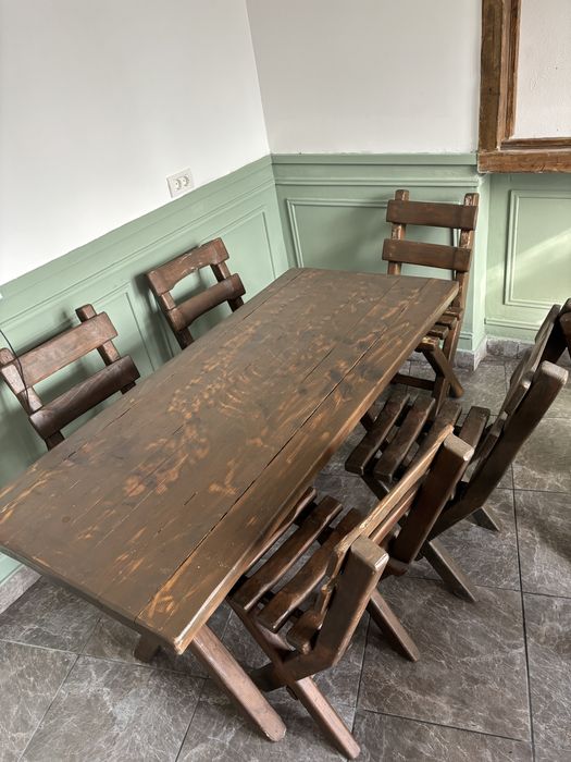 masa de lemn cu 6 scaune