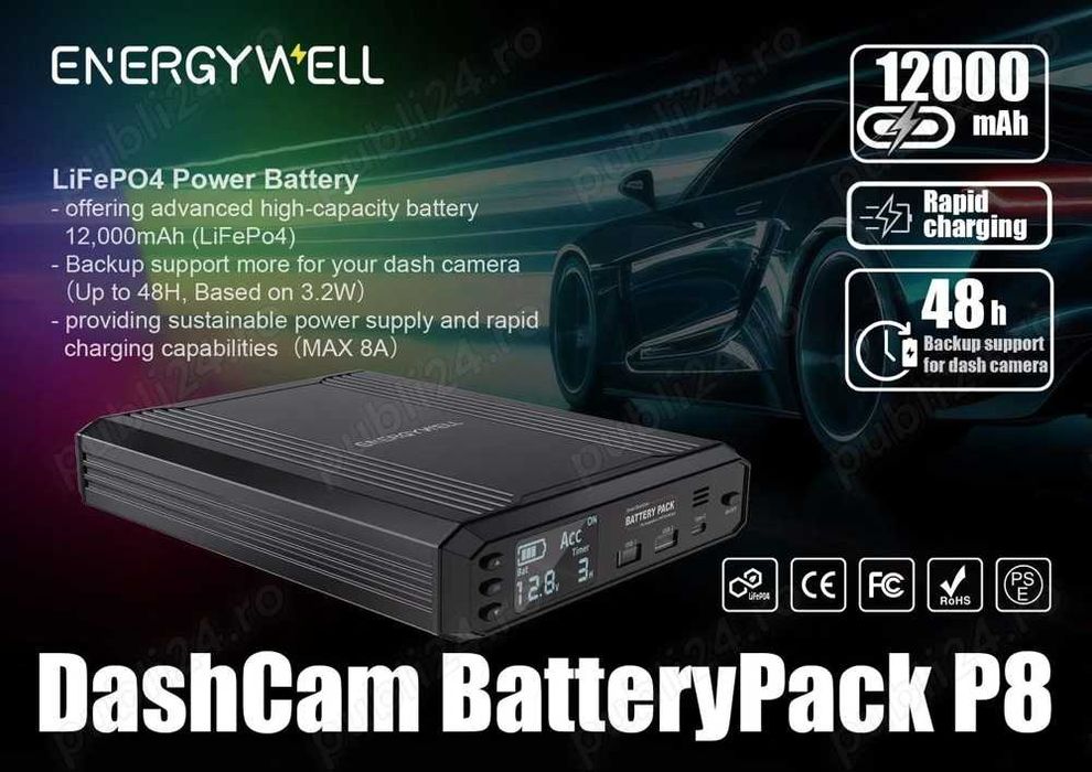 Baterie externă pentru camera auto ENERGY WELL P8 12V 12000 mAh