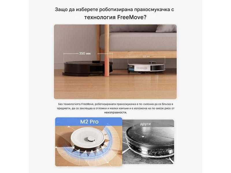 Робот Прахосмукачка с Моп и Лазерна Навигация LEFANT M2PRO, Бял