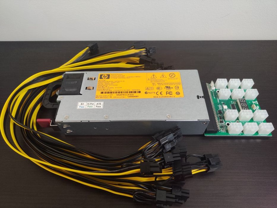 Комплект сървърно захранване HP 750 с платка + 12 кабела 6+2 пина!