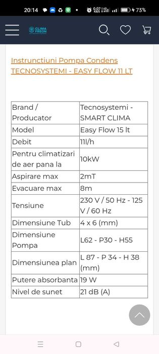 Pompa condens aer conditionat, TECNOSYSTEMI - EASY FLOW 15 LT
