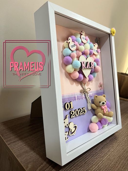 Персонализирани бебешки визитки в рамка / подарък новородено, кръщене