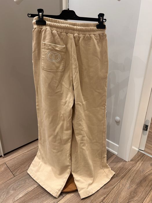 Twinset Milano оригинален wide leg plush fabric trousers в нежен Almond Milk beige нюанс
