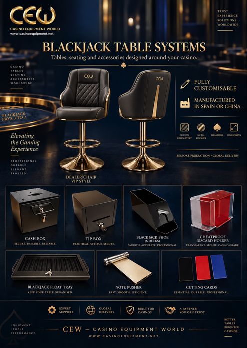 Mese poker, blackjack, ruletă și echipamente profesionale casino CEW