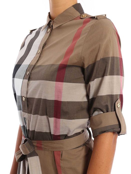 Burberry KELSY BROWN CHECK COTTON BELTED DRESS женска рокля размер UK8 IT40 / S