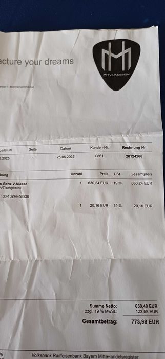 Сгъваема мaса за Mercedes Benz  V Klasse