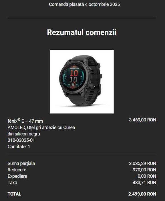 Garmin Fēnix E, 47mm, AMOLED, Slate Gray Black — stare impecabilă, garanție activă ~18 luni