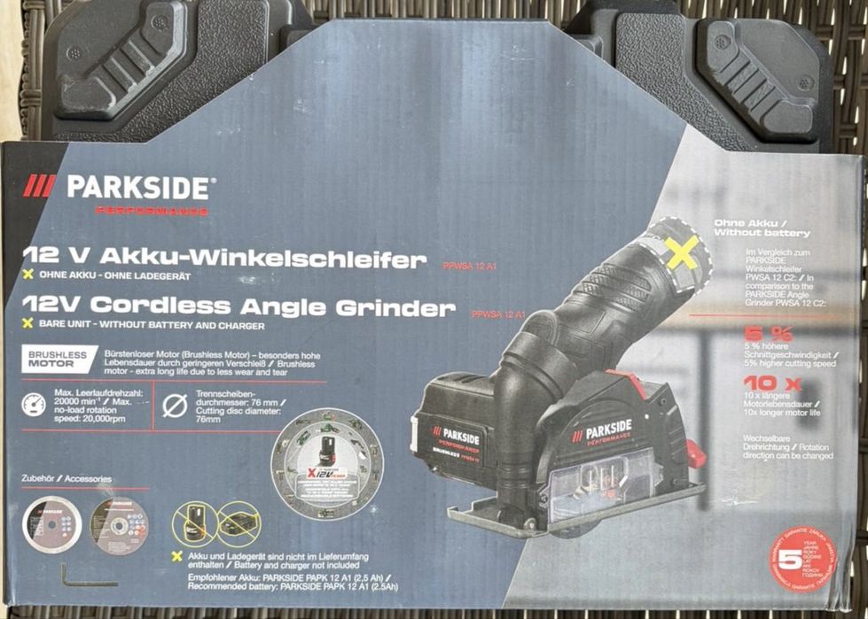 Polizor unghiular parkside performance 12V Brushless PPWSA 12 A1, 20.000 rpm, disc 76 mm