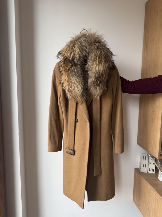 Kensol елегантно палто с естествен косъм (яка), Вълна и кашмир