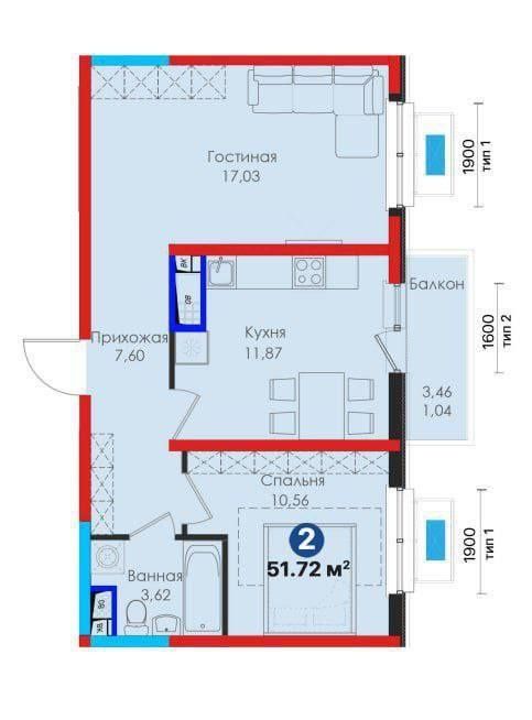 Продается 2х ком квартира, ЖК NRG Meros, ор-р: ЖК Greenwich, 52м²