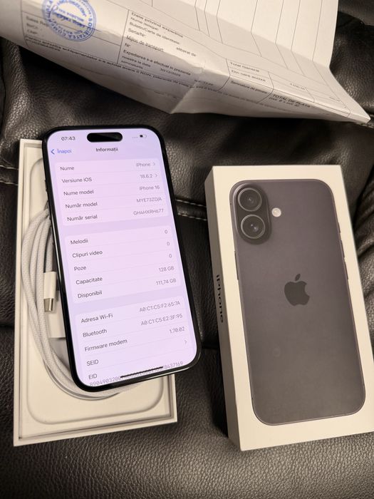 Apple iphone 16 black 128gb nou neverlocked garantie 2 ani cu acte