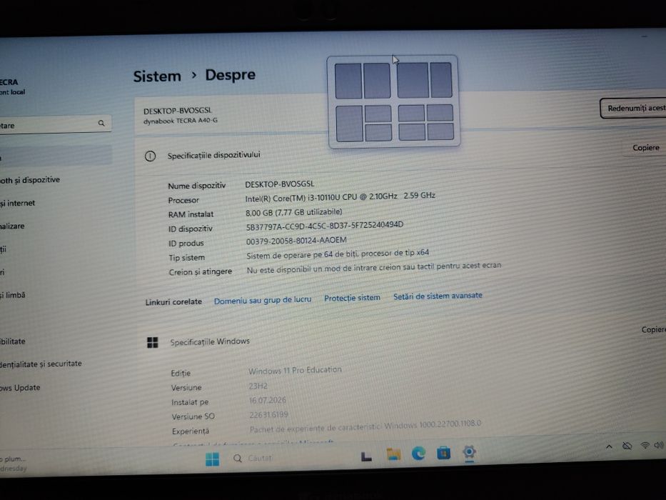 Laptop Dynabook Tecra i3-10110U/8gb RAM/ ssd 128 gb