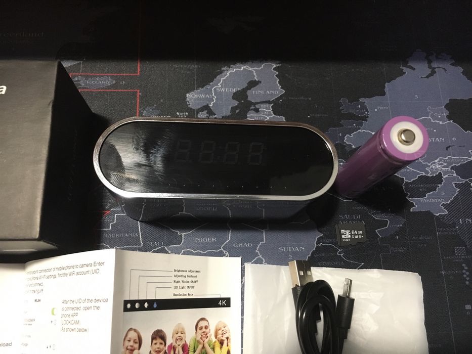 Часы будильник электронный со скрытой видеокамерой 4К 24/7 (Видеоняня)