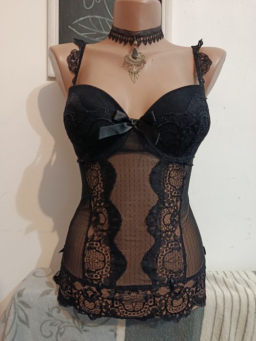 Corset lenjerie sexy dantela neagra mărimea XS-S-M reglabil