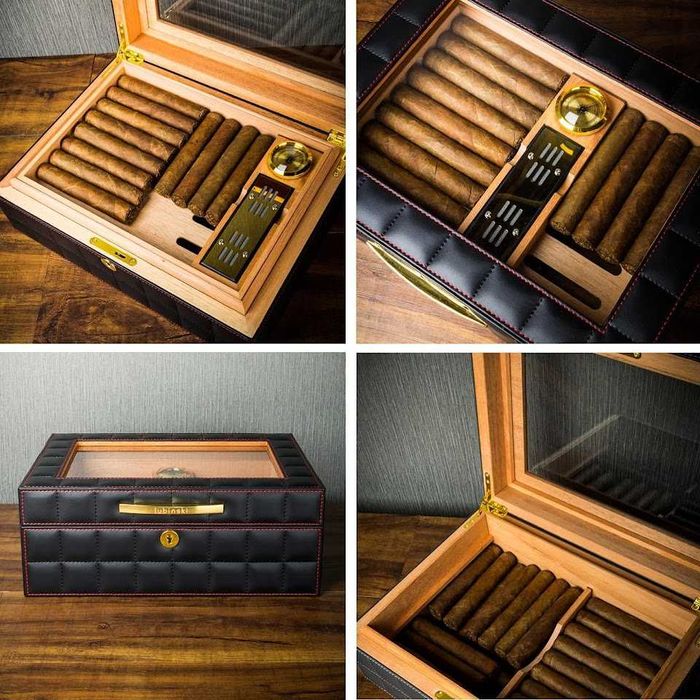 Хумидор, Кедър и кожа, Lubinski, 30-50 пури, Хидрометър и овлажнител