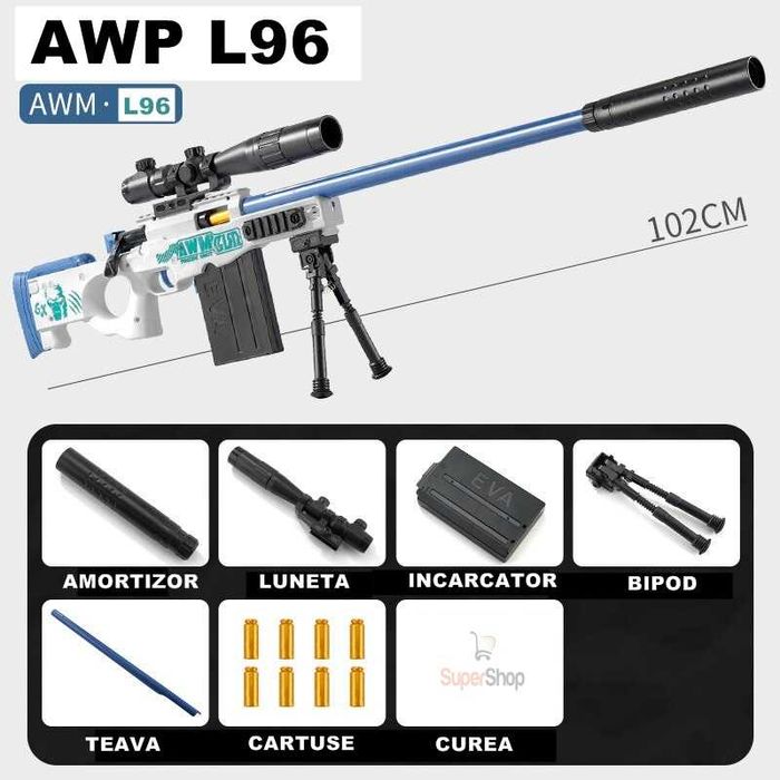 Pusca sniper L96 AWP cu cartuse inofensive,o pusca super distractiva!