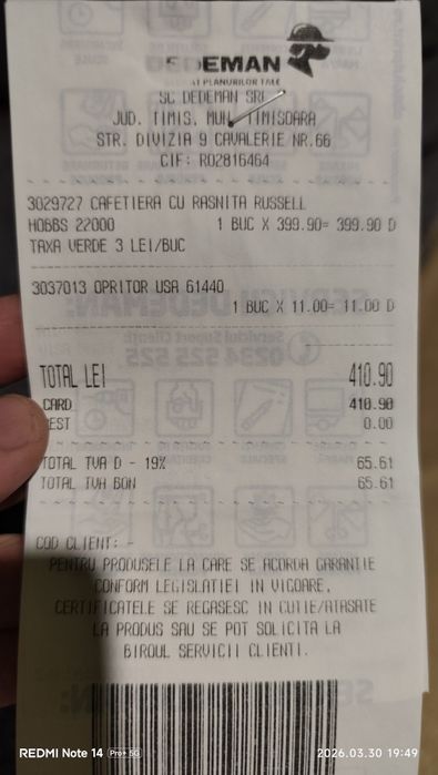 Vând aparat de Cafea Russell hobbs ( nou )