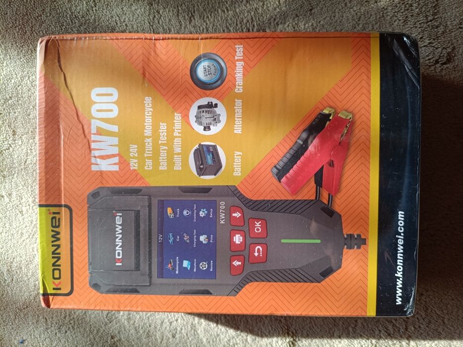 KONNWEI KW700 - Analizor / Tester BATERIE Auto 12V / 24V PROFESIONAL cu IMPRIMANTA integrata, Rating 10-2000 CCA, Capacitate 5-220 Ah - NOU / SIGILAT
