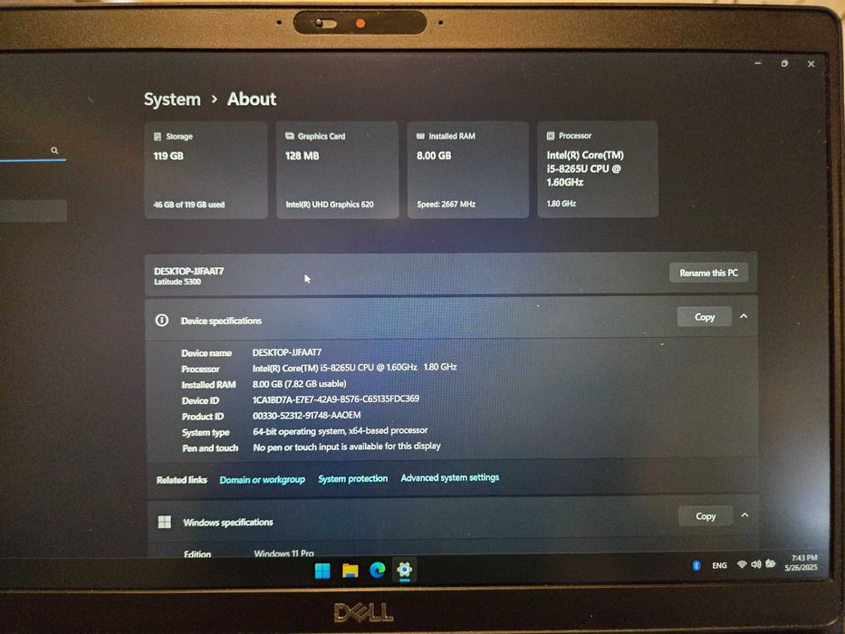 Dell Latitude 5300 - 13'' i5 8265U, 8GB RAM, 120 GB SSD