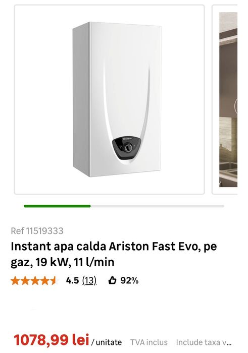 Instant apa calda Ariston pe gaz