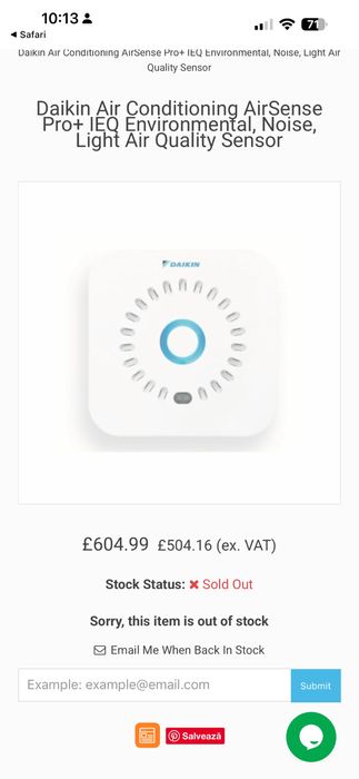 Senzor Daikin AirSense Prot IEQ pentru mediu, zgomot, lumina