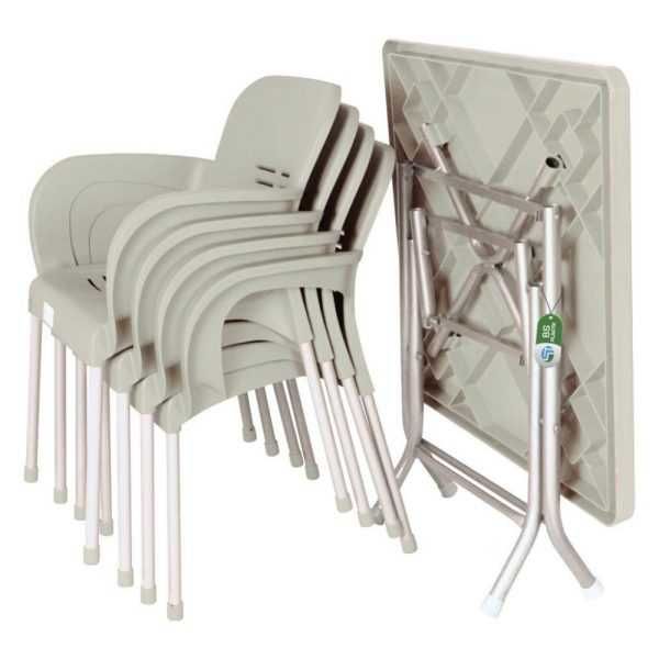 Комплект маса +4 стола 7 цвята син сив бежов зелен оранж червен мод.8